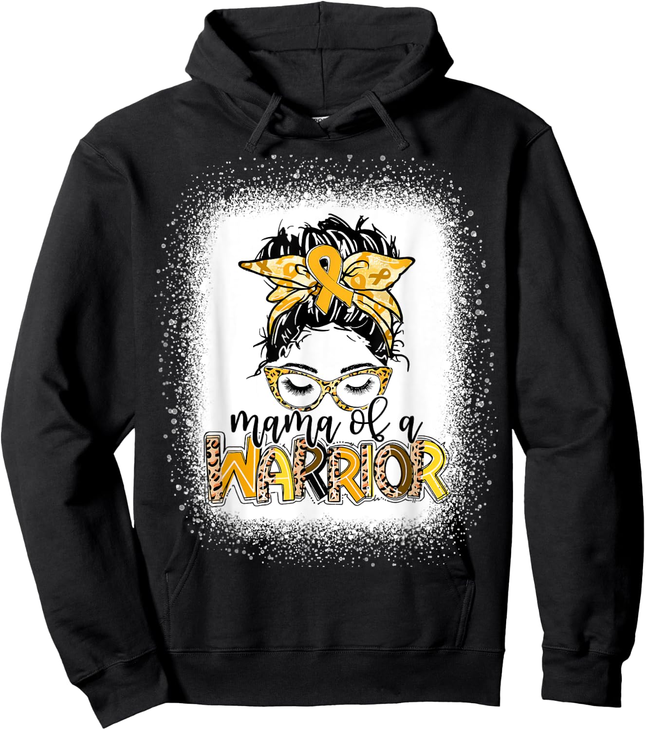 Childhood Cancer Awareness Women Messy Bun Mama of a Warrior Hoodie - Hoodie | Black