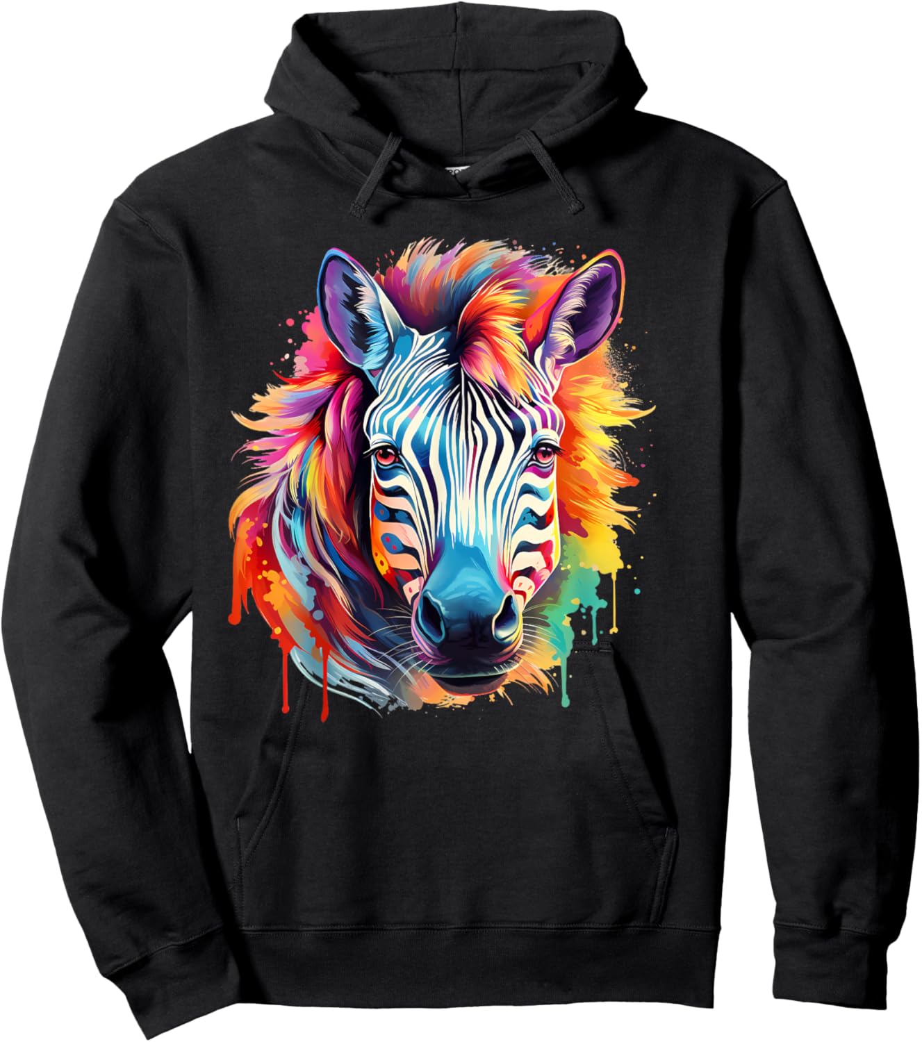 Stripped Pattern Colorful Zebra Horse Print Gift Adult Women Hoodie - Hoodie | Black