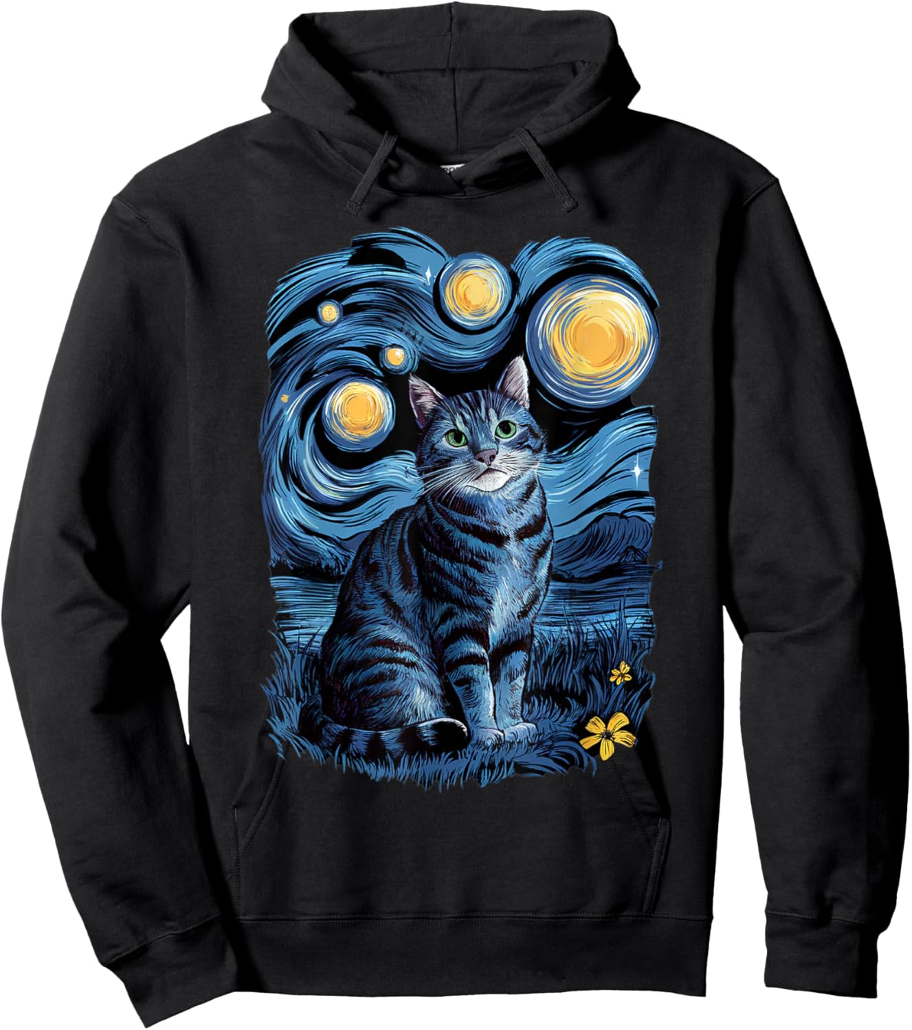 Van Gogh Cat Gifts Tabby Cat Owners Cat Lady Black Men Cat Hoodie - Hoodie | Black