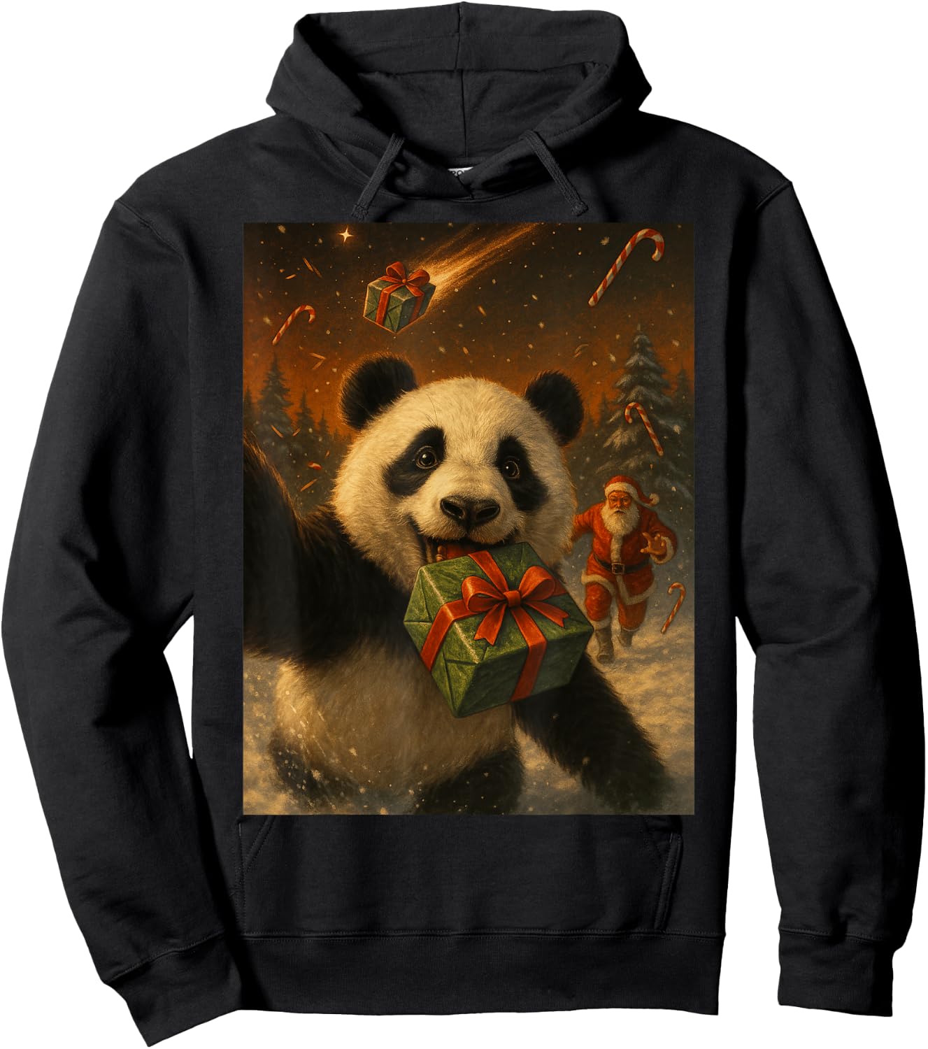 Panda Christmas Shirt - Funny Bear with Santa Hoodie - Hoodie | Black
