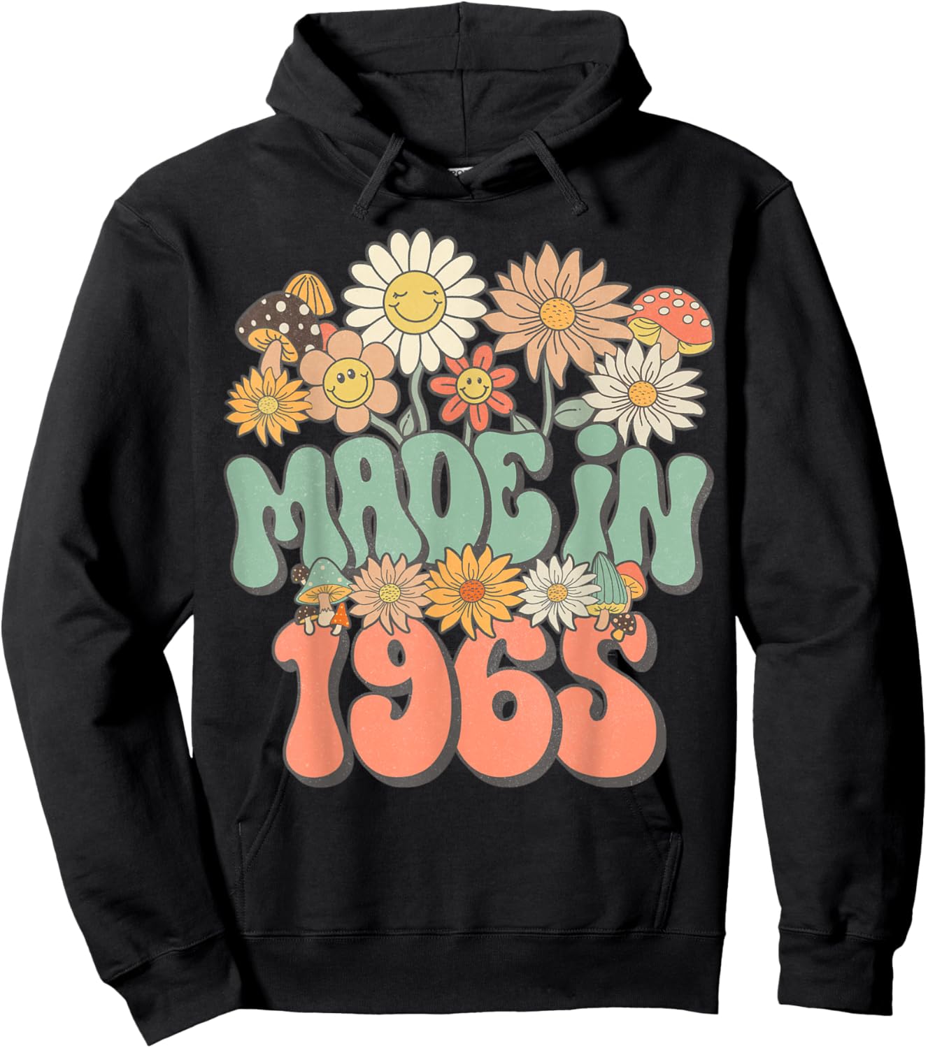 Retro Groovy Made In 1965 Floral Hippie Daisy 60th Birthday Hoodie - Hoodie | Black