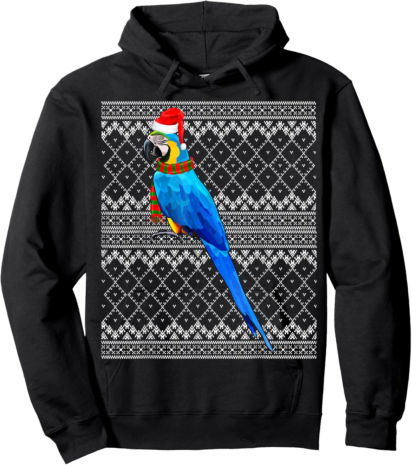 Xmas Bird Santa Hat Blue-and-Yellow Macaw Ugly Christmas Hoodie - Hoodie | Black
