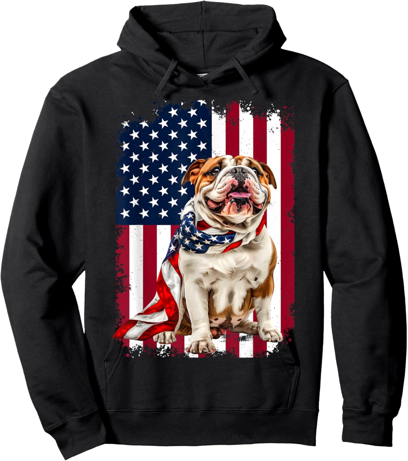 English Bulldog American Flag 4th Of July Bulldog Lovers Hoodie - Hoodie | Black
