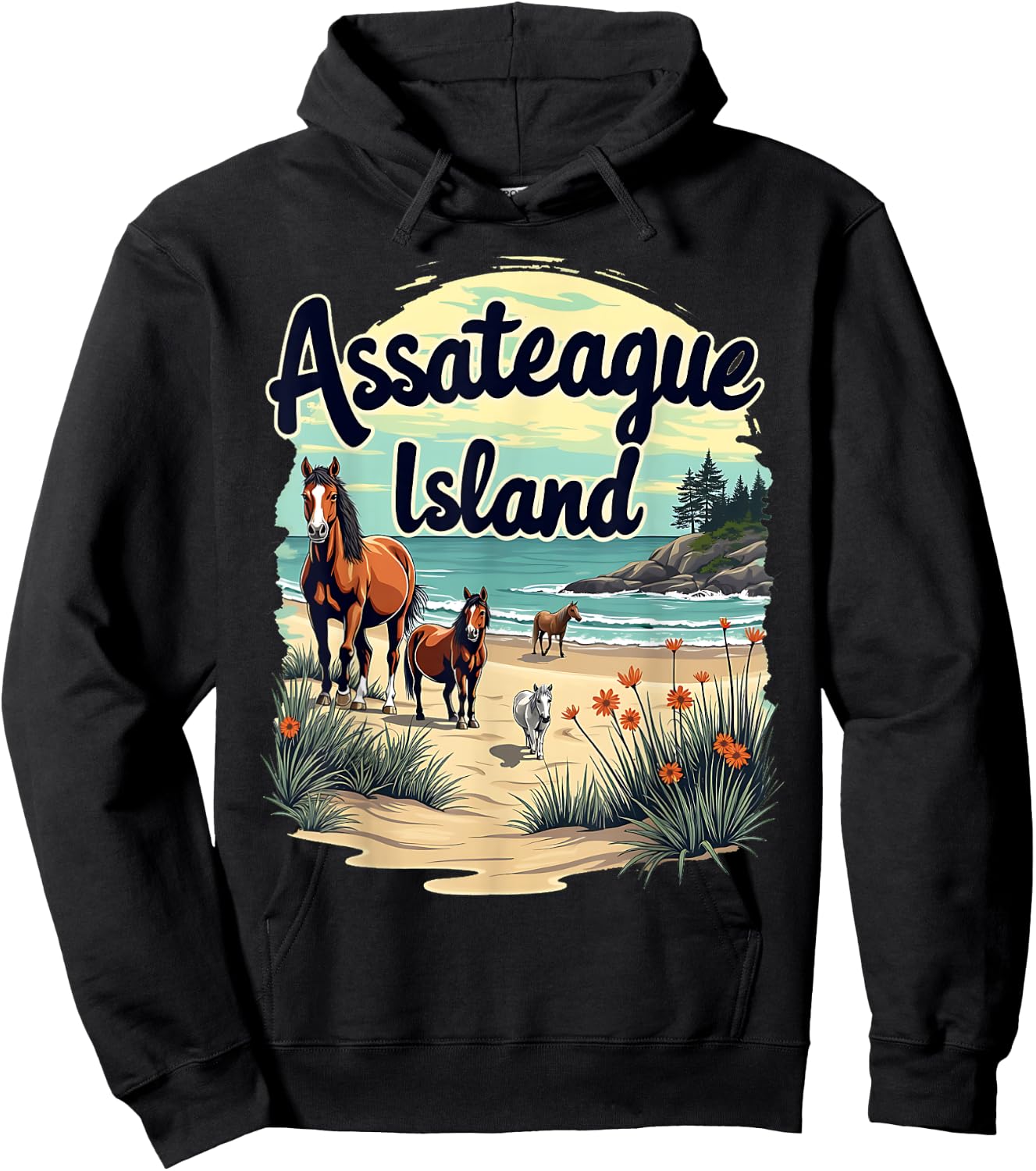 Scenic Wild Horses on Assateague Island Maryland Hoodie - Hoodie | Black