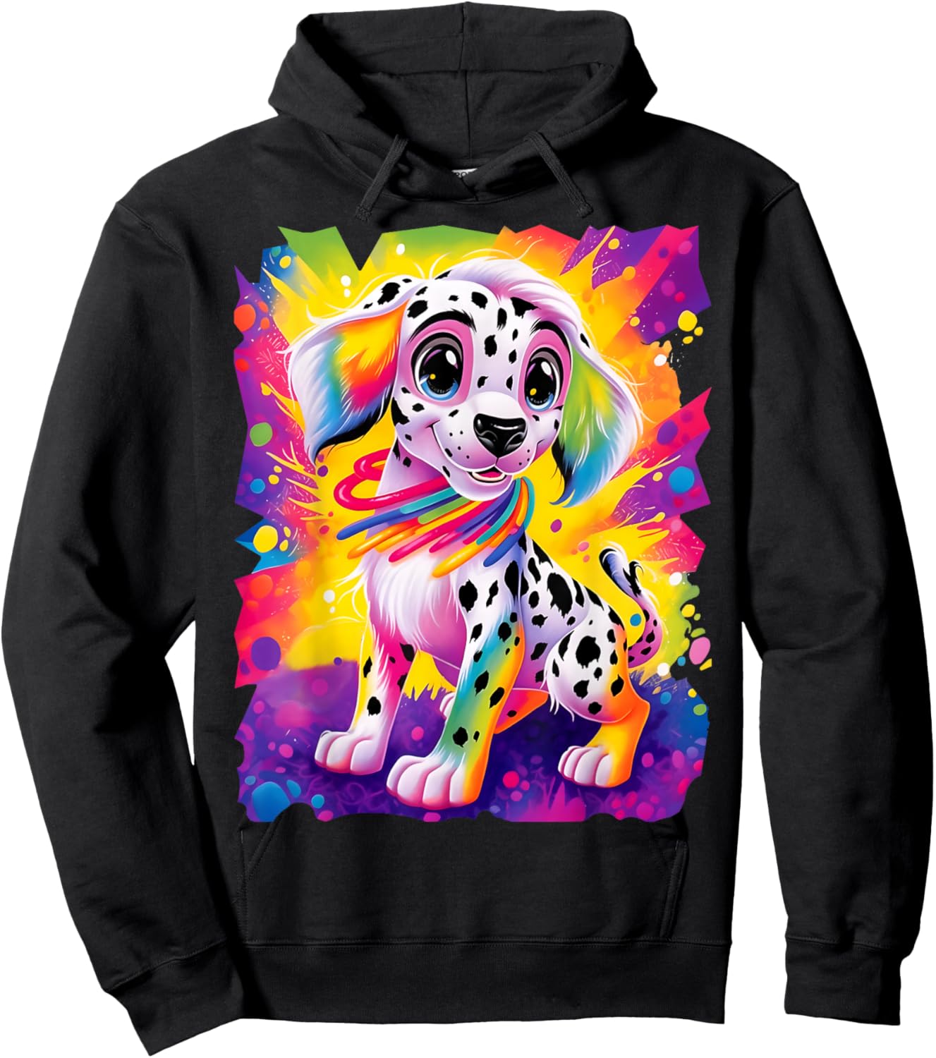 Dinosaurus Rekx Dalmatian Puppy Dog Colorful Rainbow Vibrant Graphic , Small, Black Hoodie - Hoodie | Black