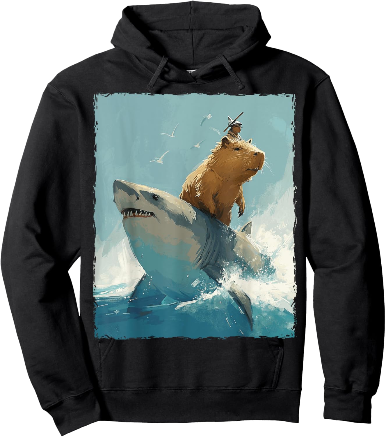 Capybara Is Riding A Shark Hoodie - Hoodie | Black
