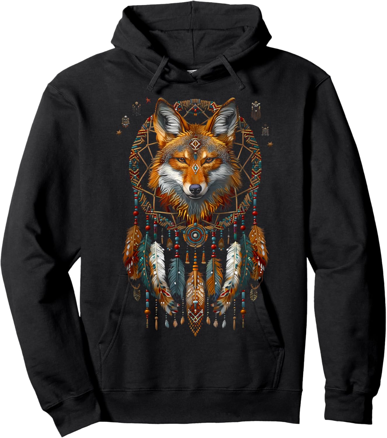 Colorful Mantra Spirit Animal Dreamcatcher Shop Fox Dreamcatcher Native American Indian Feathers Arts -Adults Hoodie - Hoodie | Black