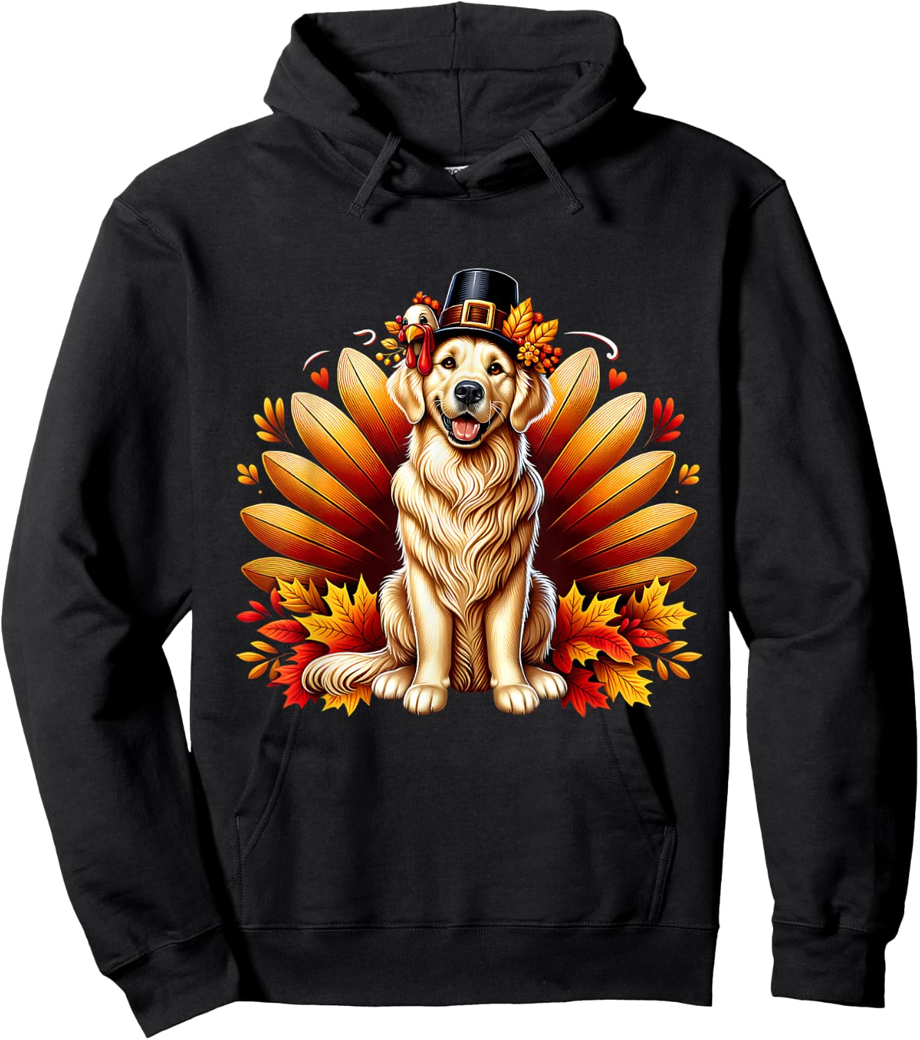 Fall Golden Retriever Thanksgiving Pilgrim Turkey Dog Autumn Hoodie - Hoodie | Black