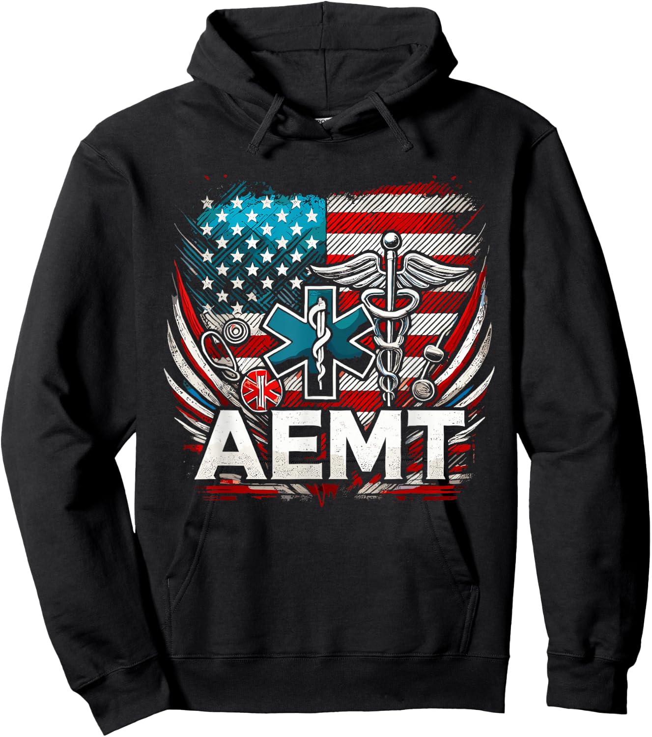 AEMT USA Flag Patriotic Medical Medical Technician Hoodie - Hoodie | Black