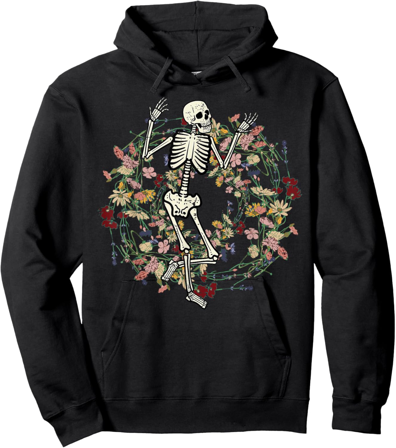 Floral Skeleton Funny Goth Halloween Costume Men Women Kids Hoodie - Hoodie | Black