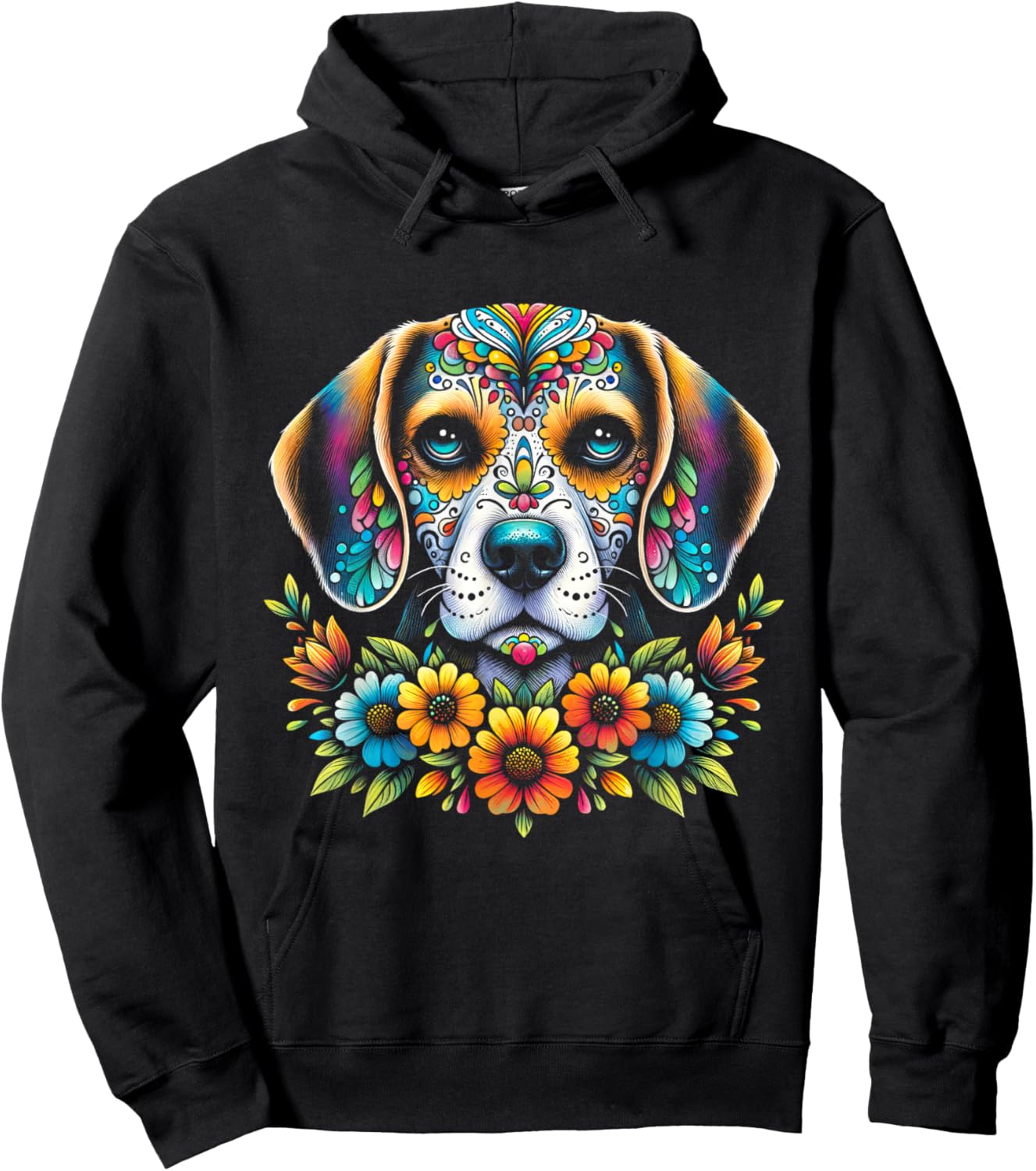 Cinco De Mayo Sugar Skull Flower Beagle Dog Men Women Kids Hoodie - Hoodie | Black