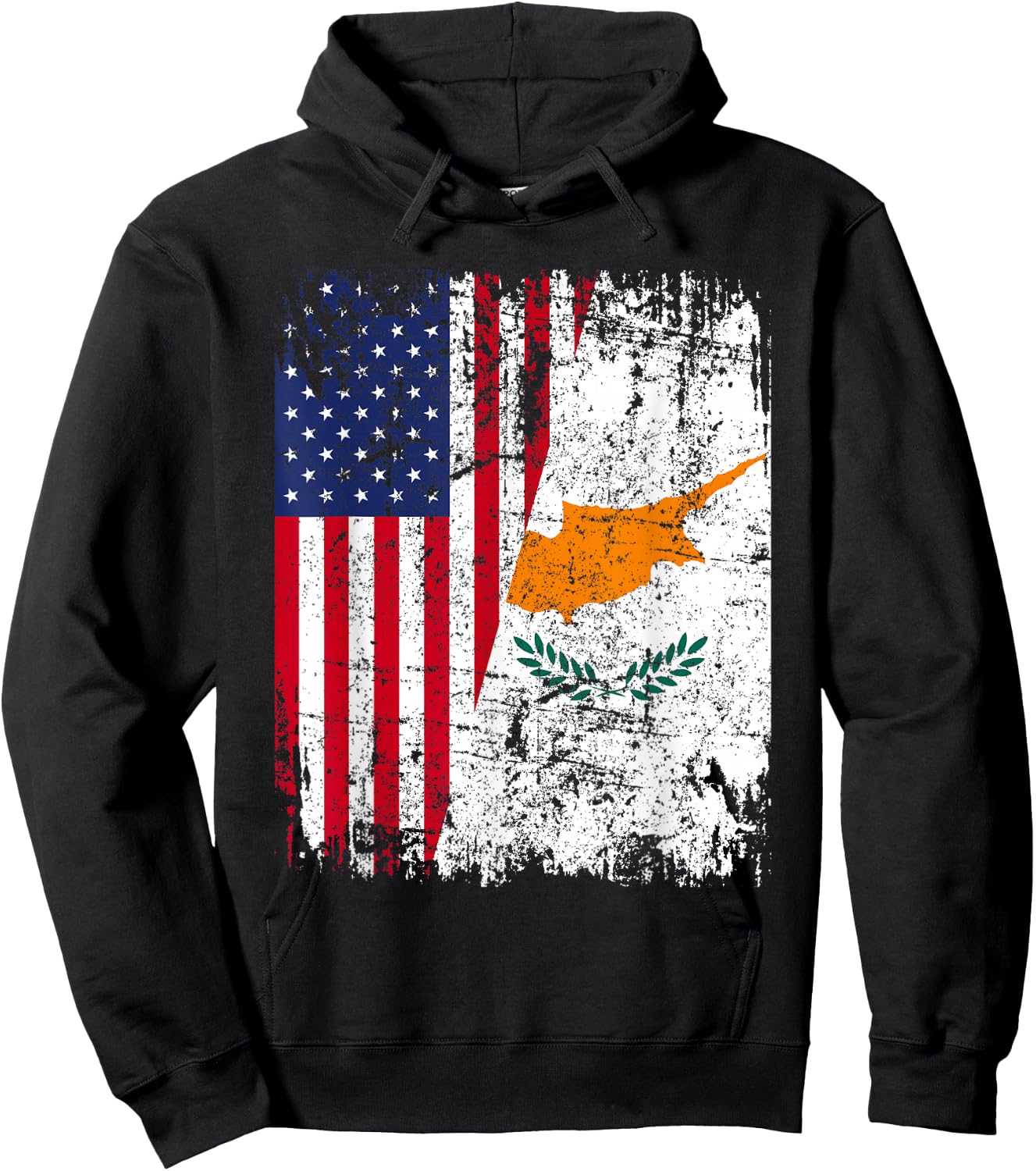 CYPRIOT ROOTS | Half American Flag | USA CYPRUS FLAG Hoodie - Hoodie | Black