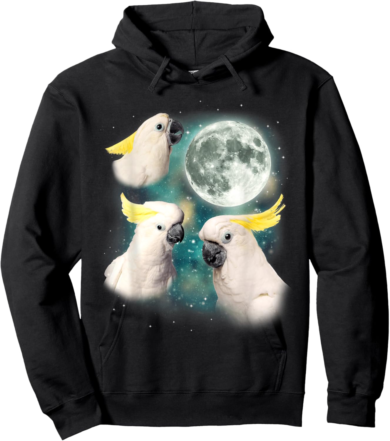 Three Cockatoo Moon 3 Birds Tropical Paradise Parody Hoodie - Hoodie | Black