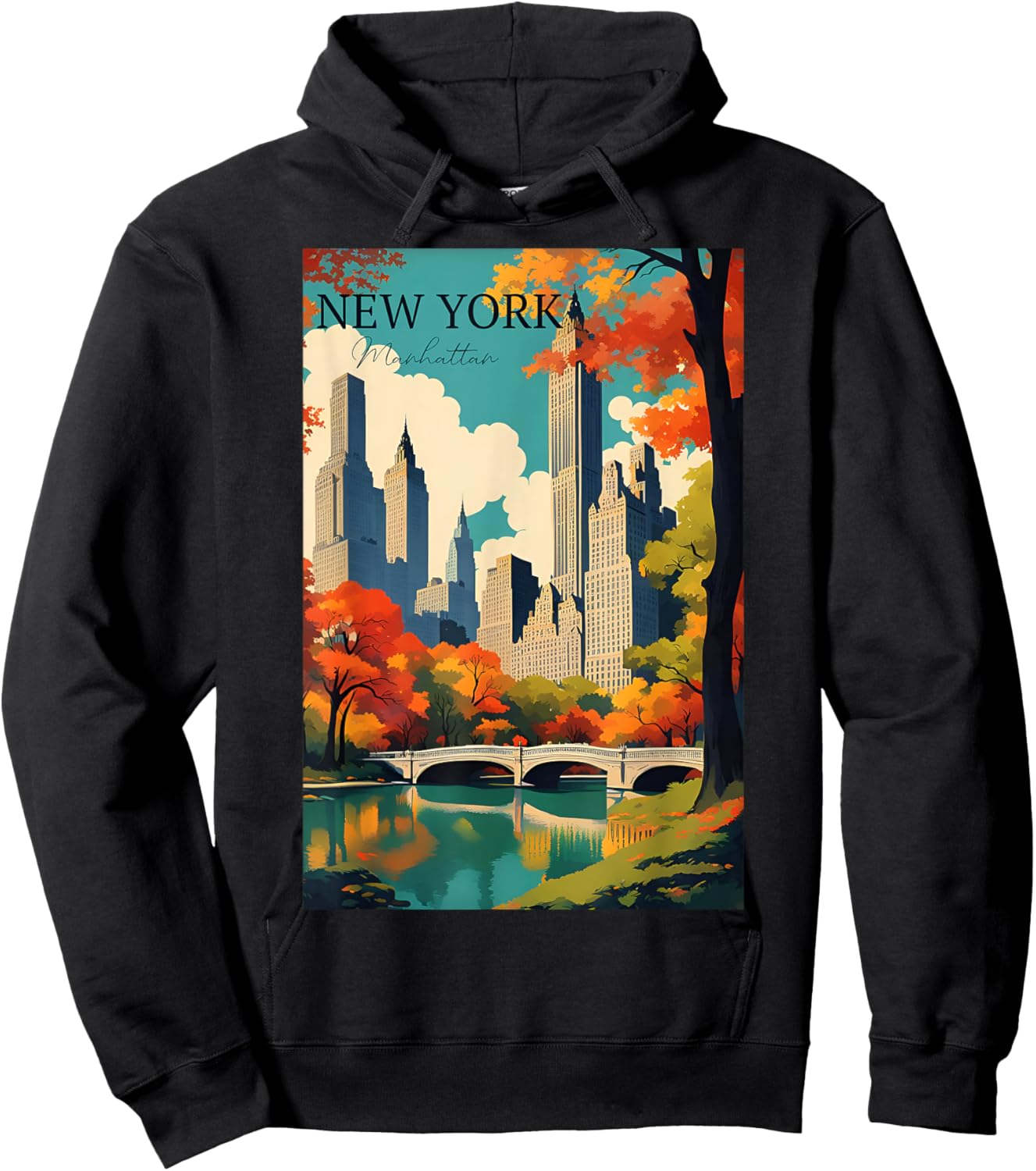 Manhattan New York Travel Poster Modern With A Vintage Style Hoodie - Hoodie | Black
