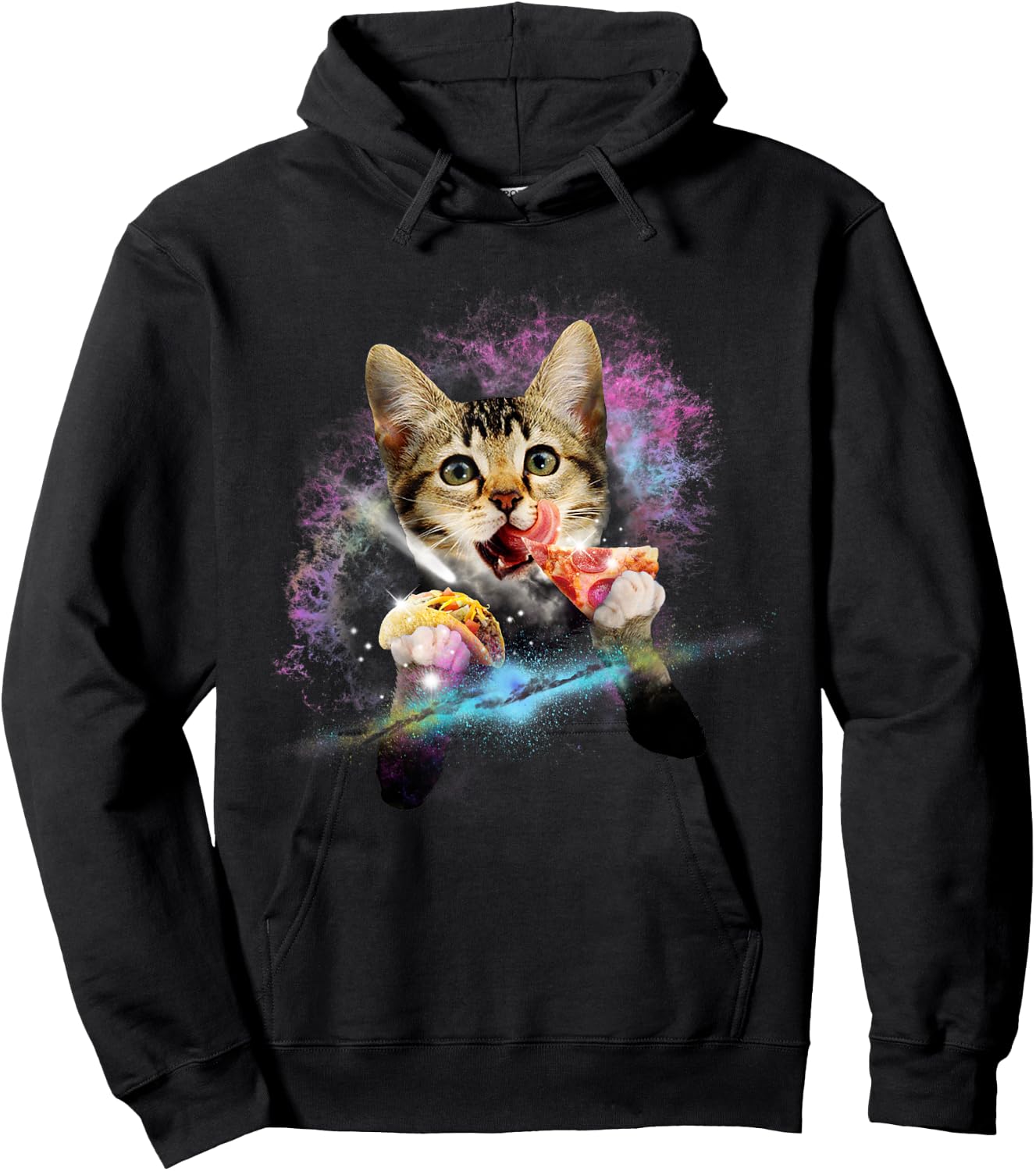 Galaxy Cat Rules Space With Taco And Pizza Power Gift Hoodie - Hoodie | Black