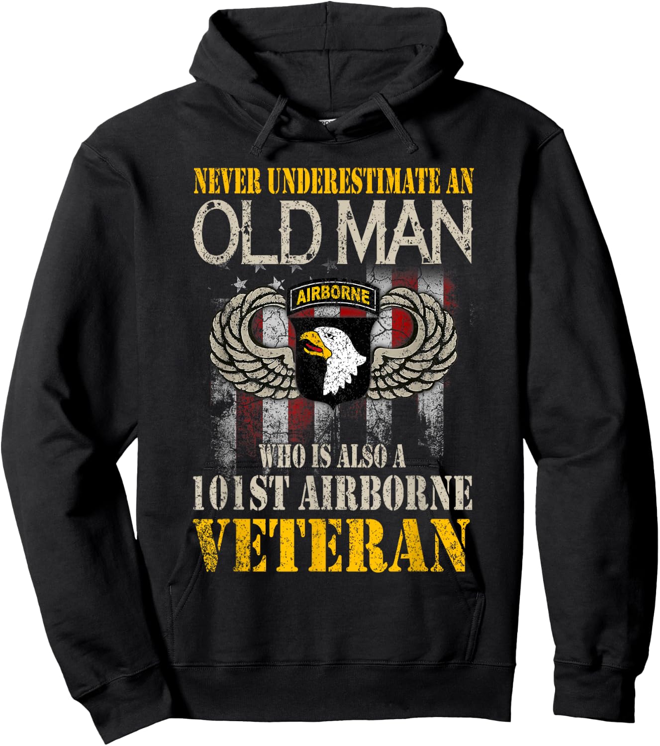 Never Underestimate an Old Man 101st Airborne Veteran Gift Small Hoodie - Hoodie | Black