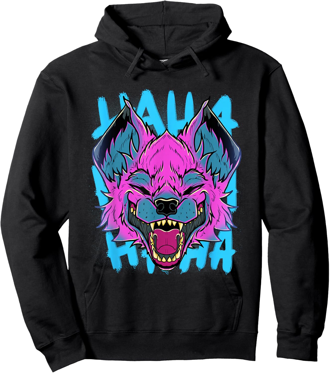 Vaporwave Laughing Hyena Safari African Animal Face Wildlife Hoodie - Hoodie | Black