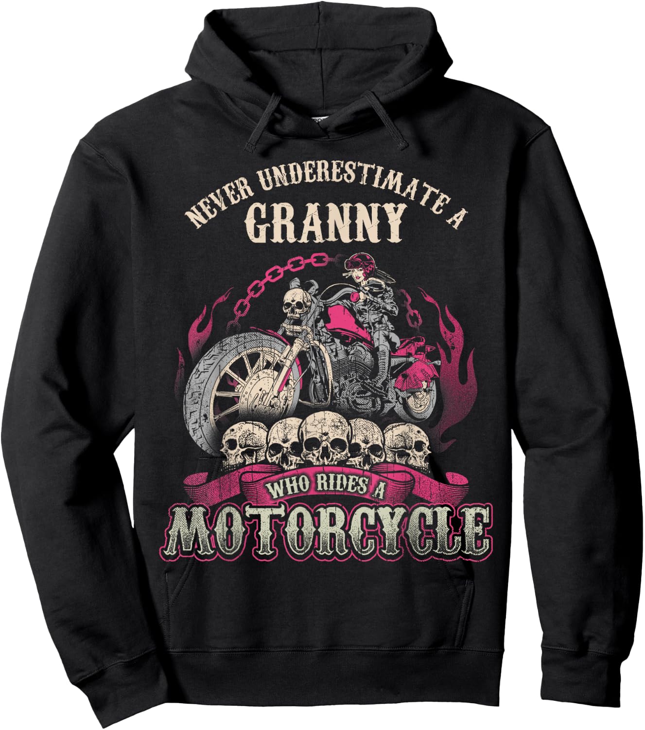 Granny Biker Chick Lady Never Underestimate Motorcycle Hoodie - Hoodie | Black