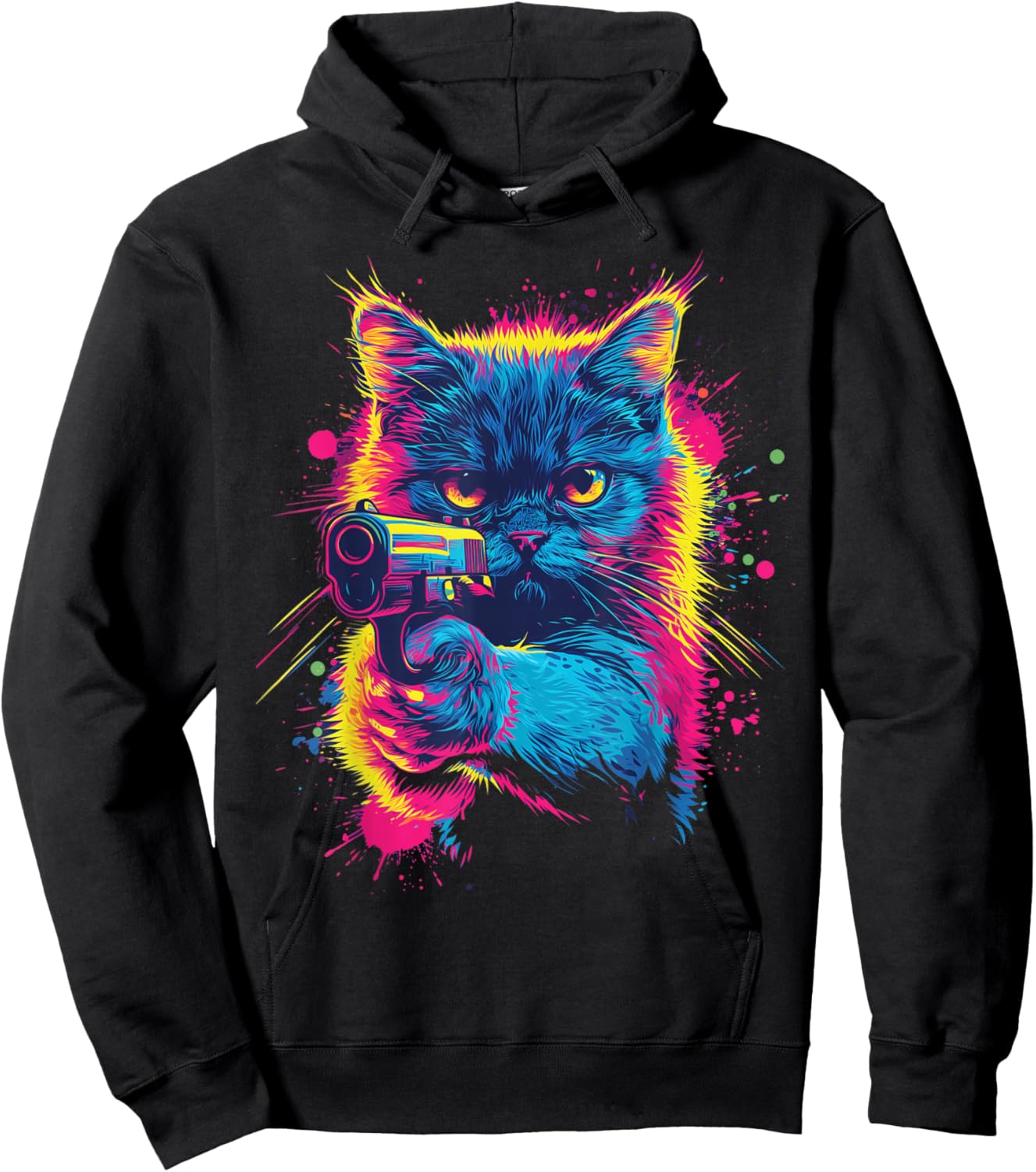 Dinosaurus Rekx Funny Cat With a Gun Graphic , Small, Black Hoodie - Hoodie | Black