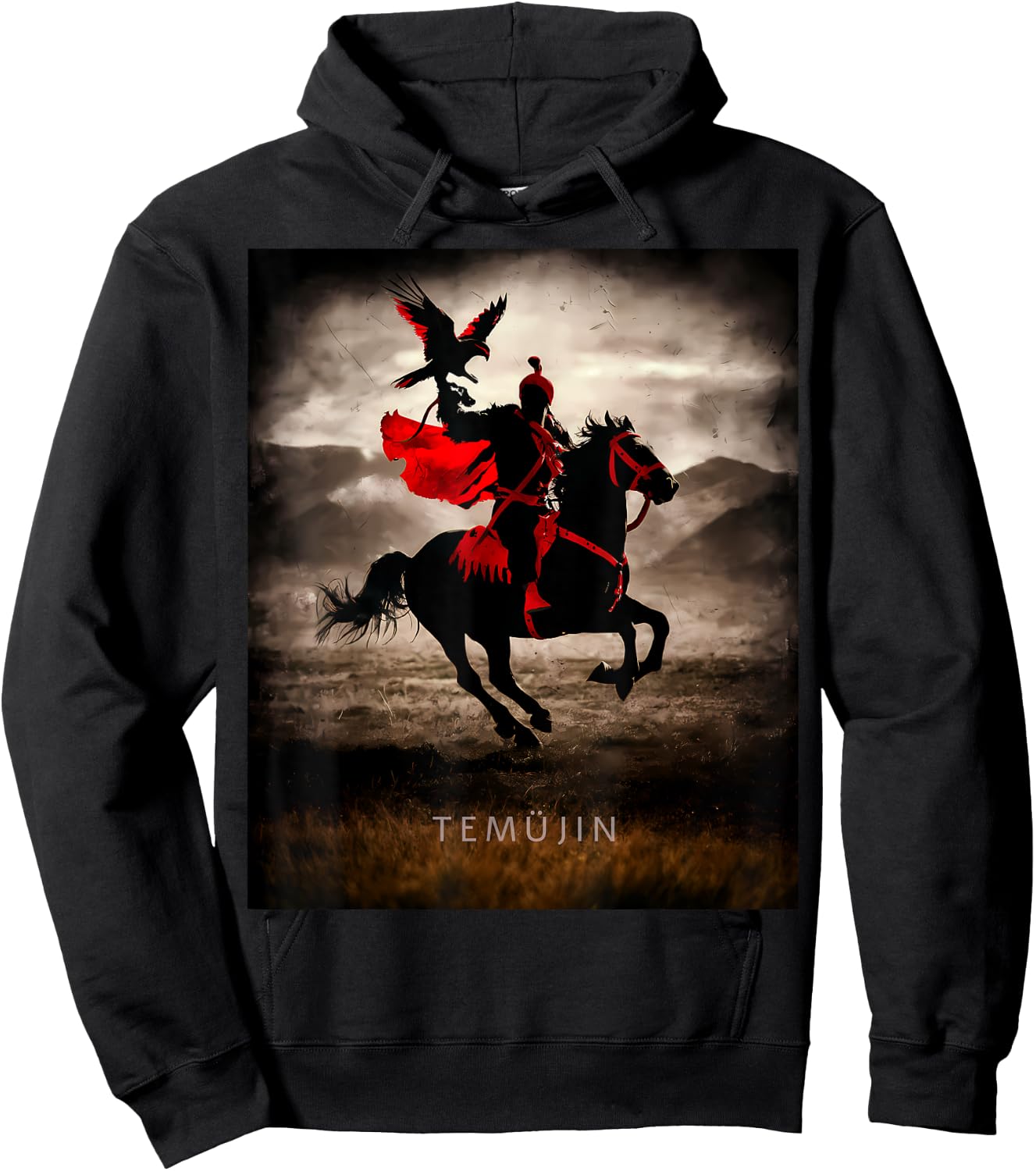 Genghis Khan Temujin Warrior Spirit Falcon Horse Mongolia Hoodie - Hoodie | Black