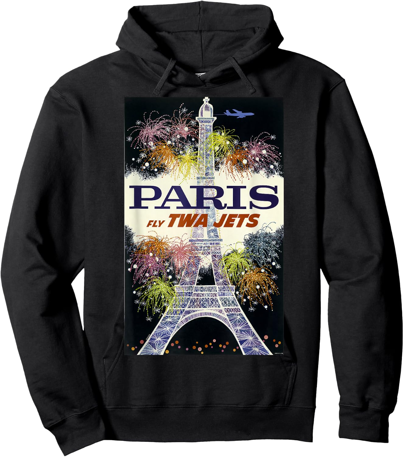 Paris Fly TWA Jets Vintage Retro Poster Print Hoodie - Hoodie | Black
