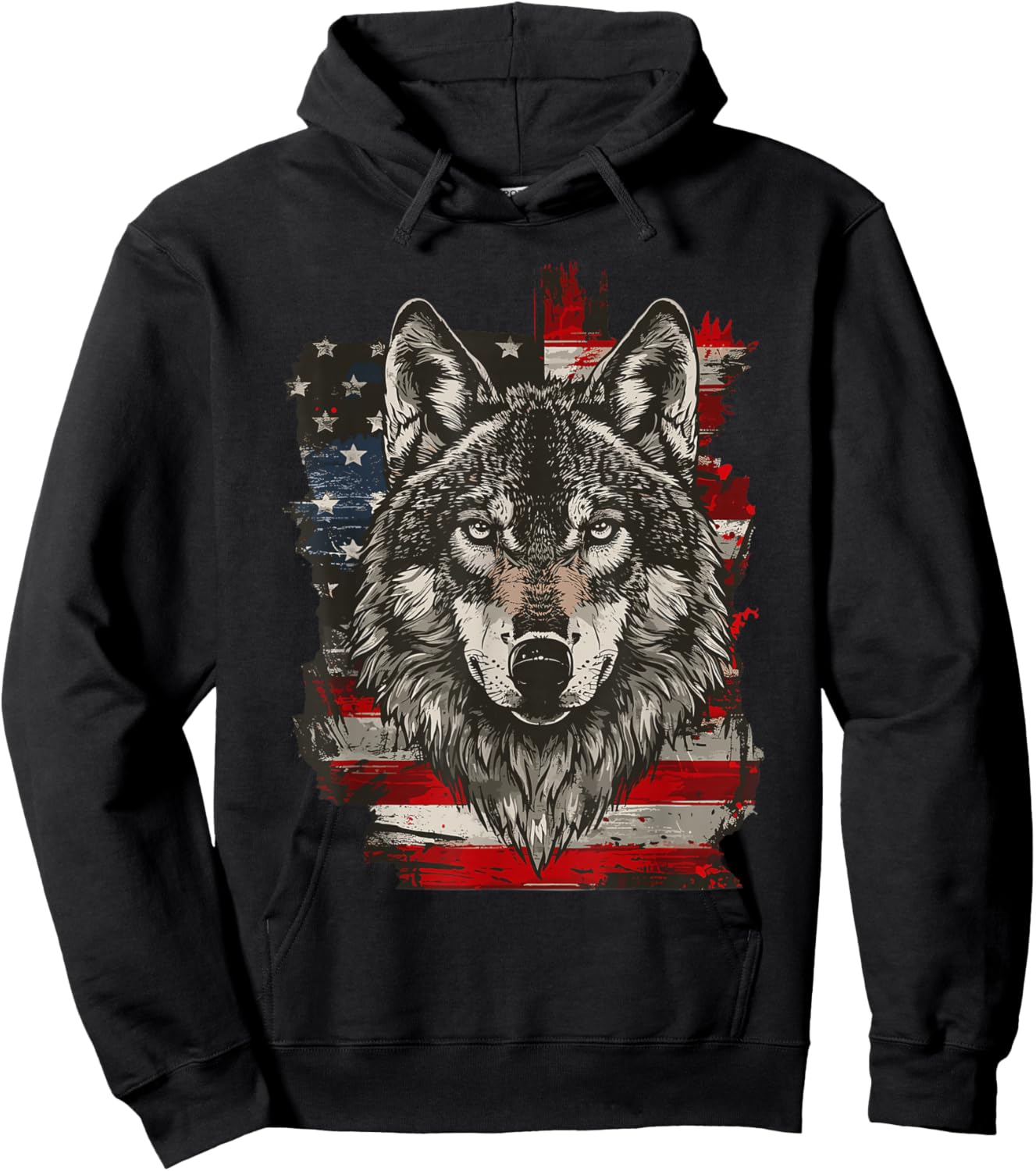 Wolf Outfit Patriotic Wolves 4th Of July USA American Flag Hoodie - Hoodie | Black