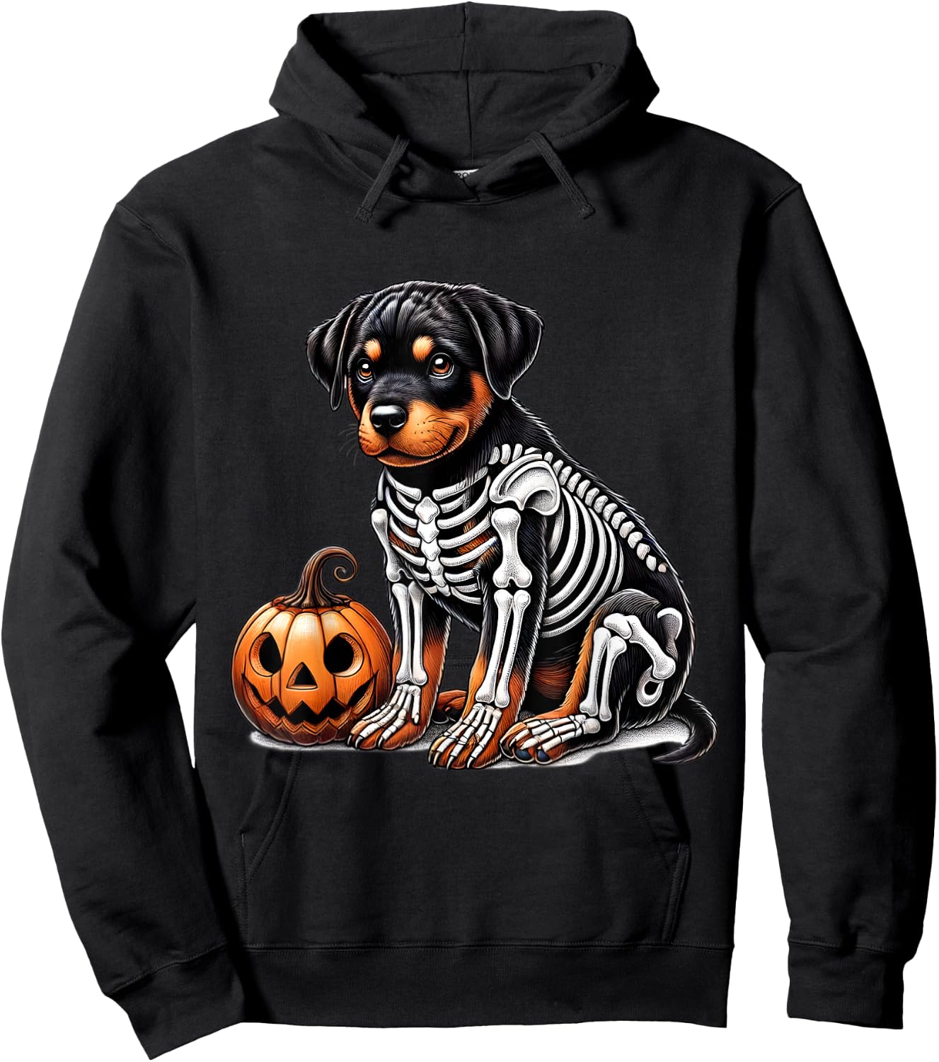 Rottweiler Skeleton Jack O Lantern Funny Dog Halloween Hoodie - Hoodie | Black