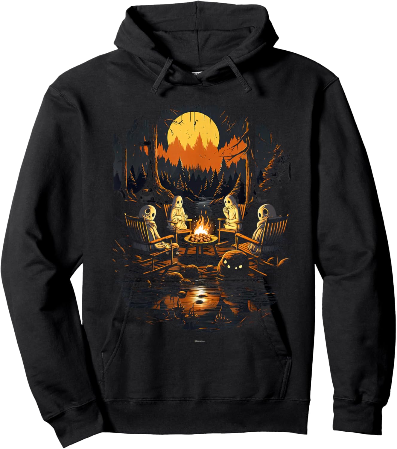 Vintage Ghost and Skeleton by Fire Camping Gothic Halloween Hoodie - Hoodie | Black