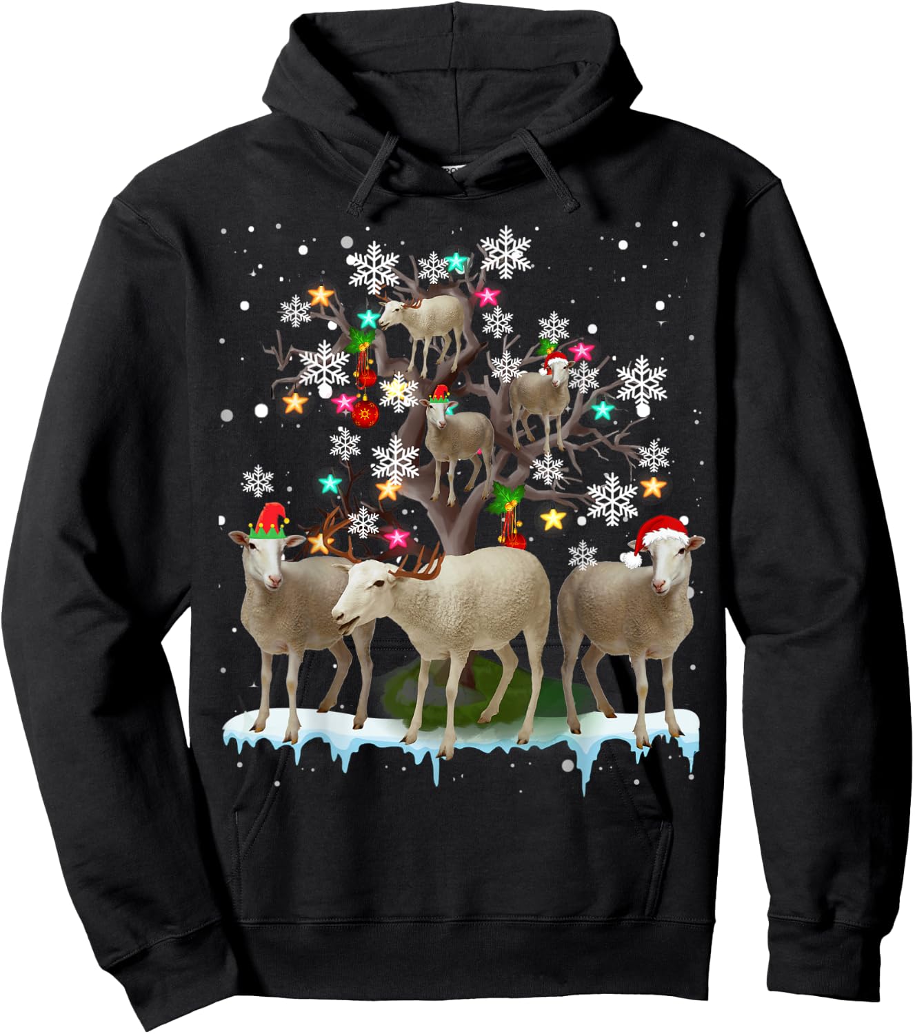 Christmas Sheep On Tree Funny Santa Sheep Lover Gifts Hoodie - Hoodie | Black
