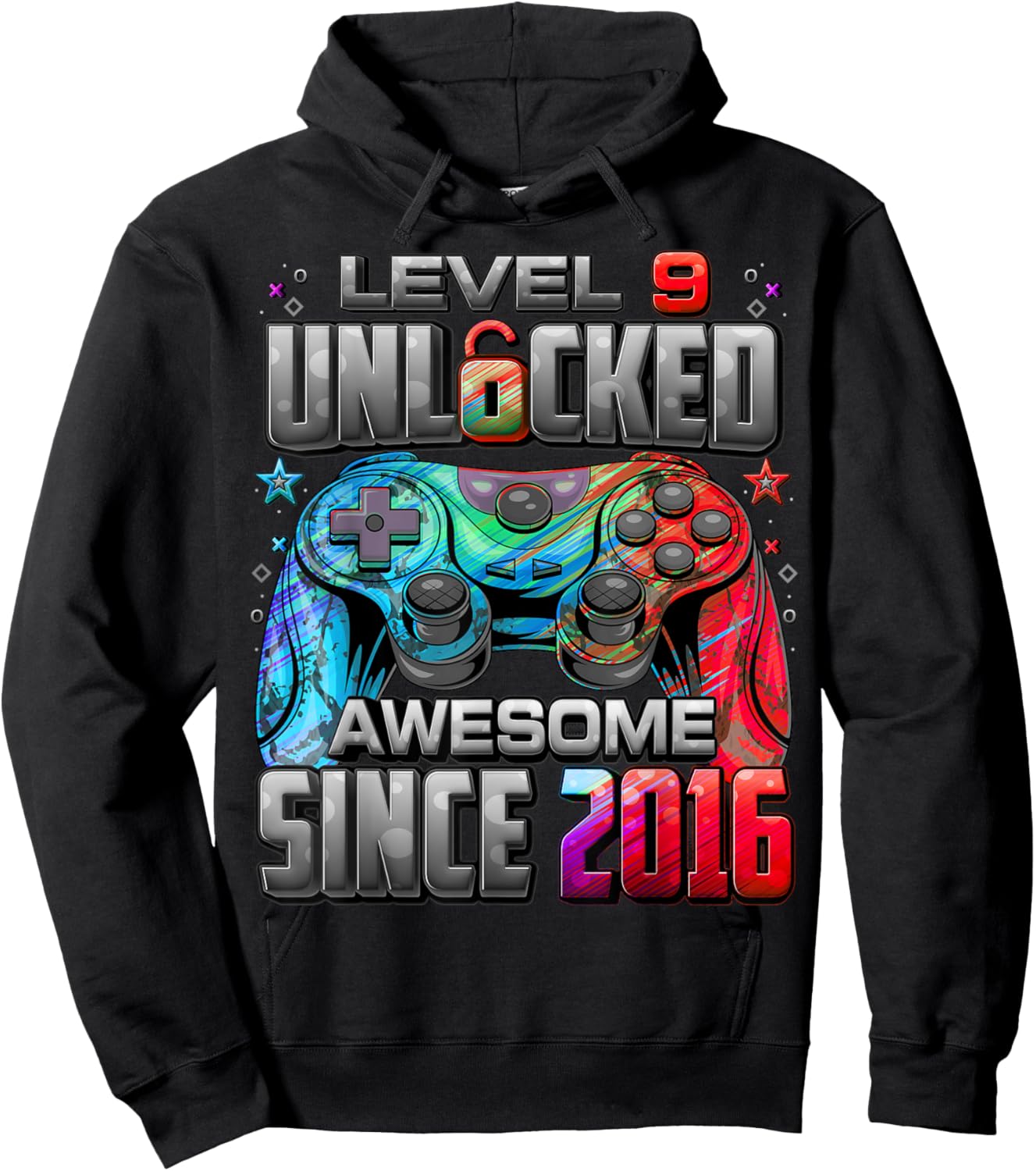 Level 9 Unlocked Awesome Since 2016 9th Birthday Gaming Hoodie - Hoodie | Black