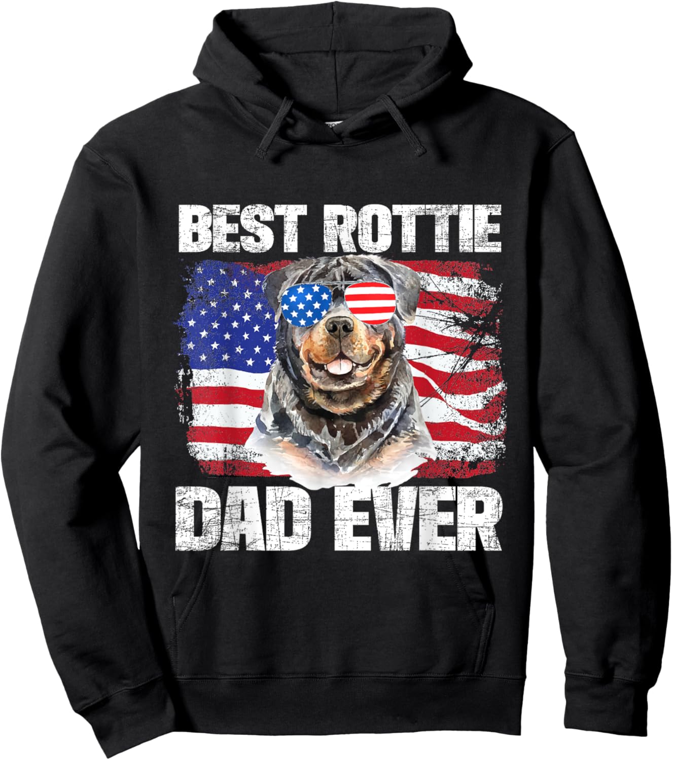 Best Rottie Dad Ever - American Flag Dog Owner Animal Lover Kids Men Hoodie - Hoodie | Black