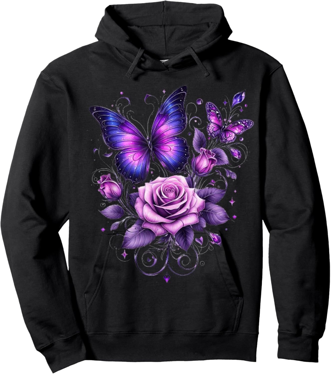 Beautiful Butterfly Purple Rose Butterfly Lovers Gifts Women Hoodie - Hoodie | Black