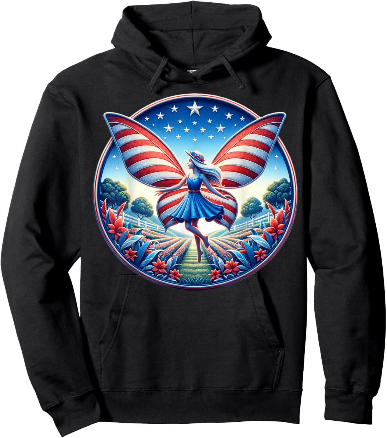 Girl With Butterfly Wings AmericanThemed Background For Hoodie - Hoodie | Black