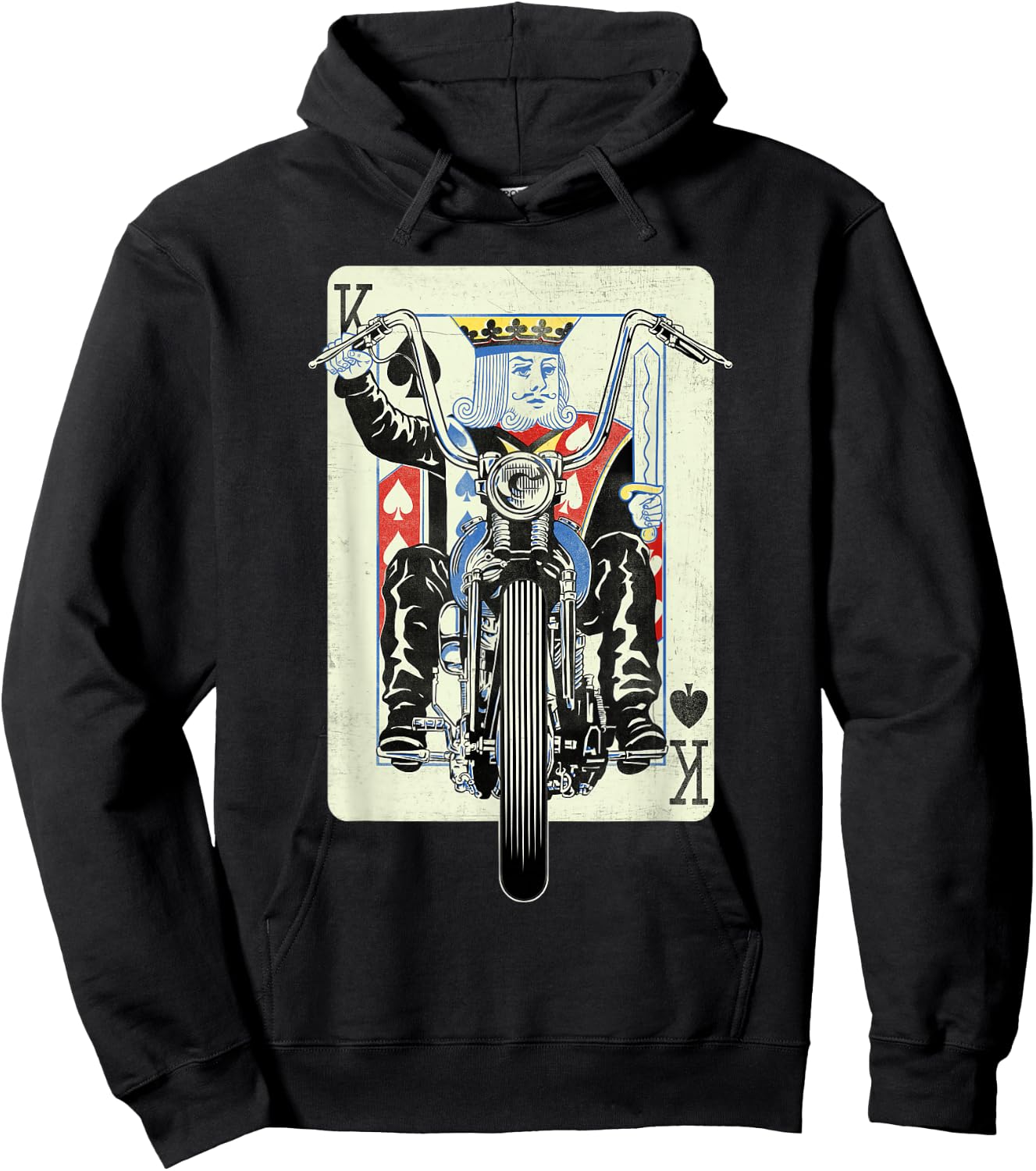Vintage King Card Motorcycle Poker Black Jack Gambling Biker Hoodie - Hoodie | Black