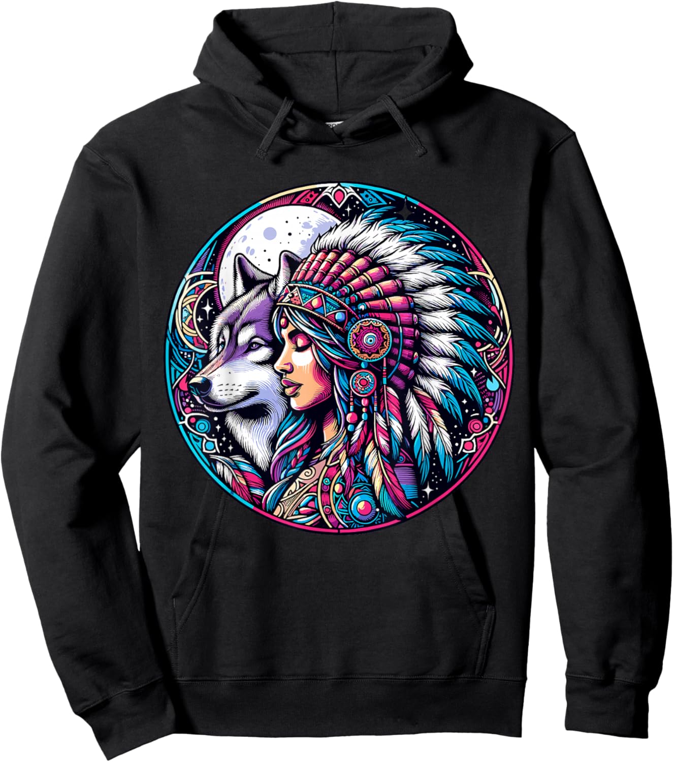 Native American Totem Woman and Wolf Hoodie - Hoodie | Black