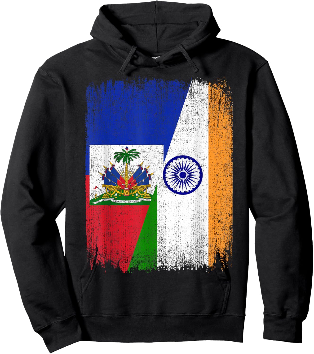 Half Haiti India Flag Haitian Indian Pride Roots Hoodie - Hoodie | Black