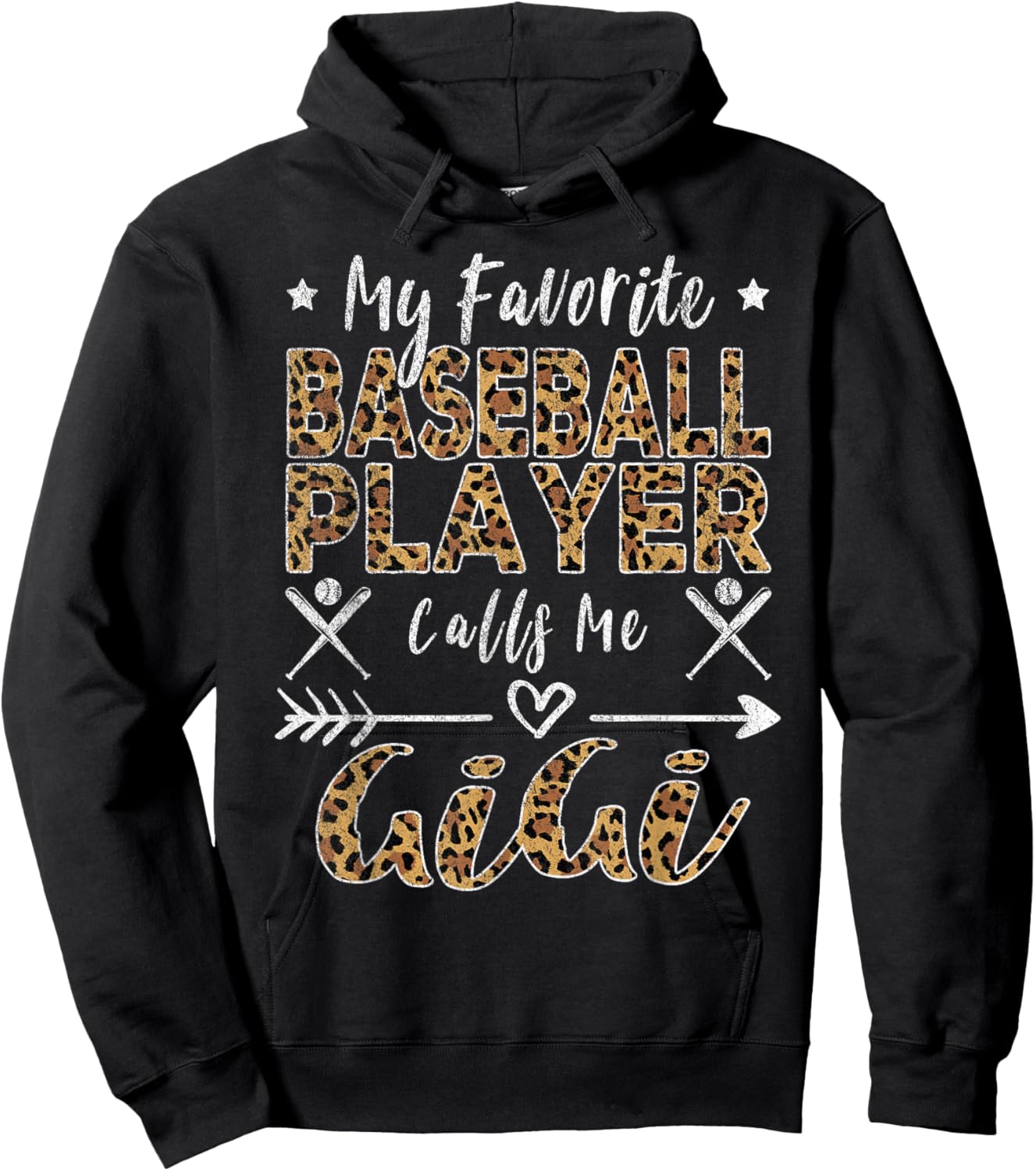 My Favorite Baseball Player Calls Me Gigi Grandma Leopard Hoodie - Hoodie | Black
