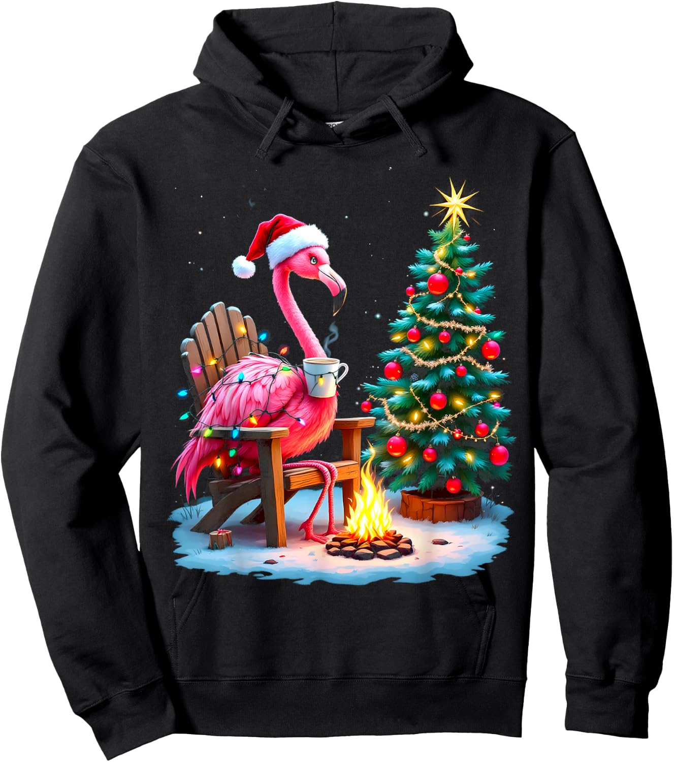 Funny Christmas Flamingo Santa Lights Winter Men Women Kids Hoodie - Hoodie | Black