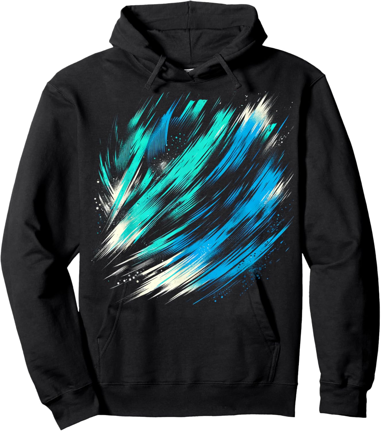 Abstract Teal and White Brushstroke on Green Hoodie - Hoodie | Black