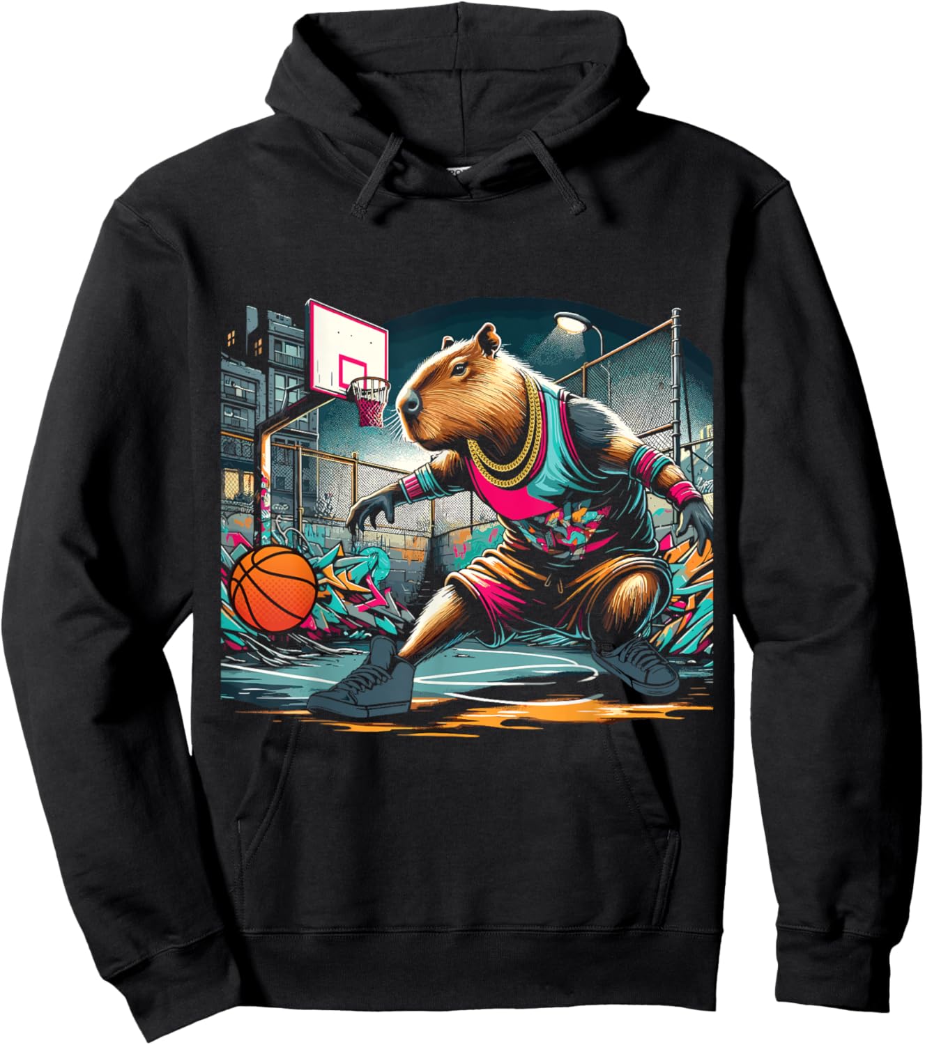 Capybara Basketball , Small, Black Hoodie - Hoodie | Black