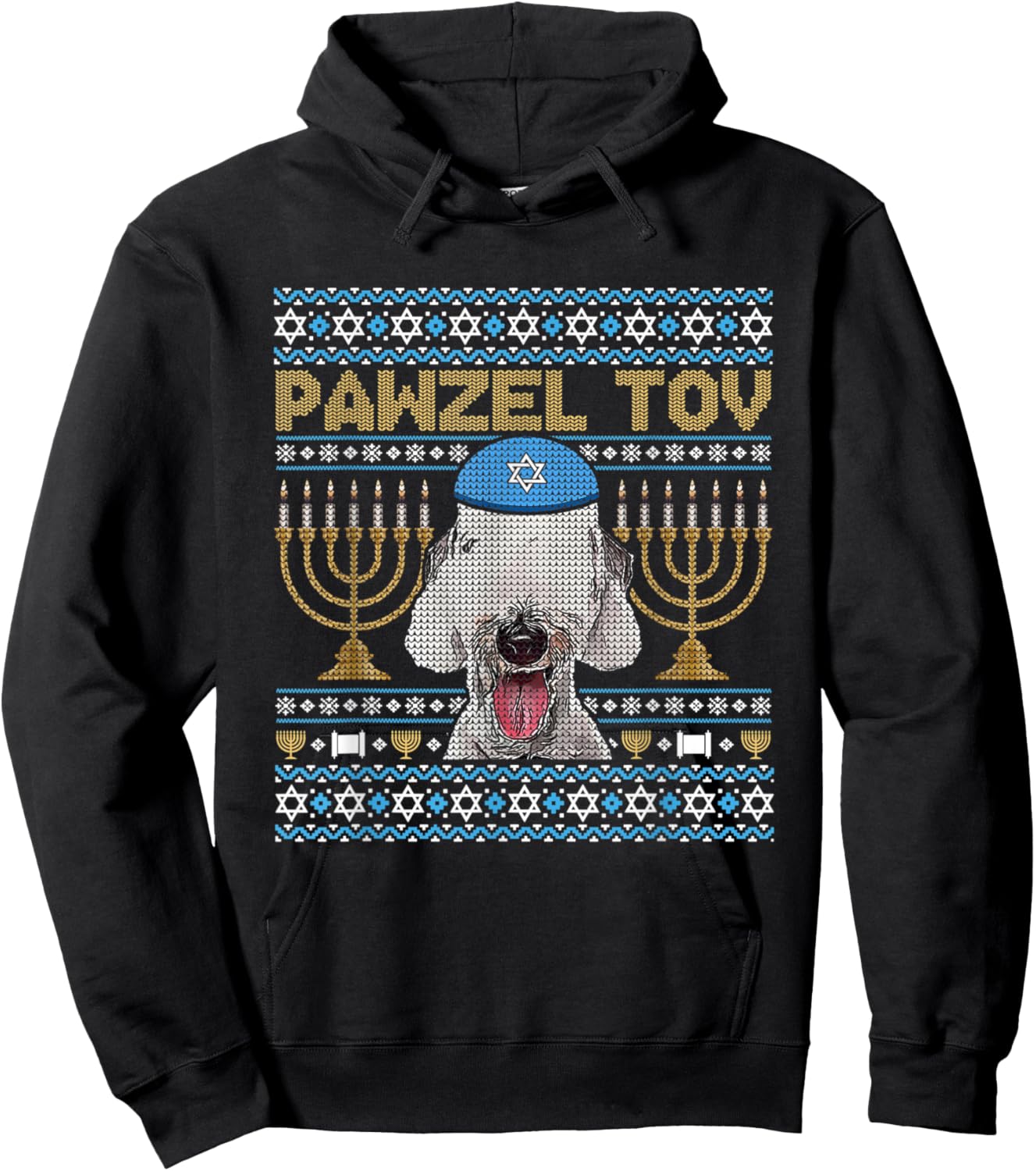 Pawzel Tov Jewish Bedlington Terrier Dog Funny Hanukkah Hoodie - Hoodie | Black