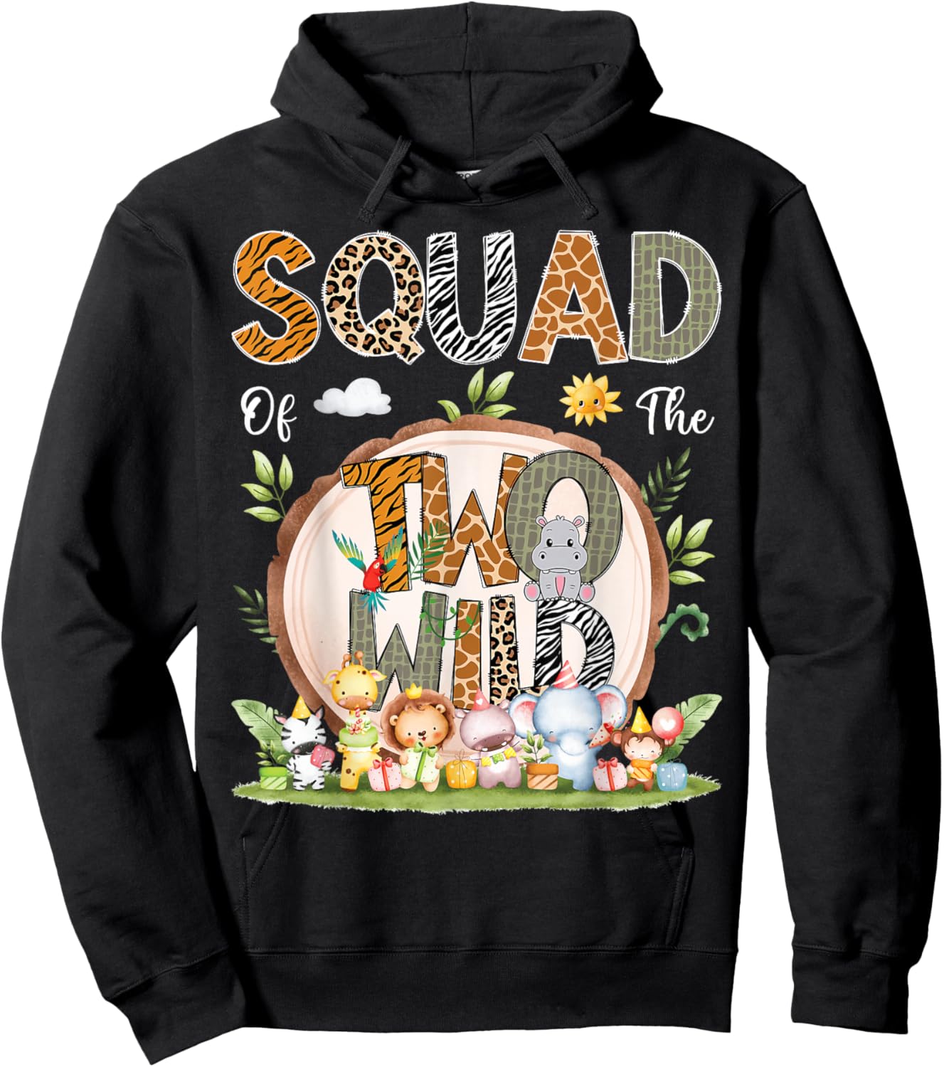 Squad Of The Two Wild Animal Safari 2Nd Birthday Party Hoodie - Hoodie | Black
