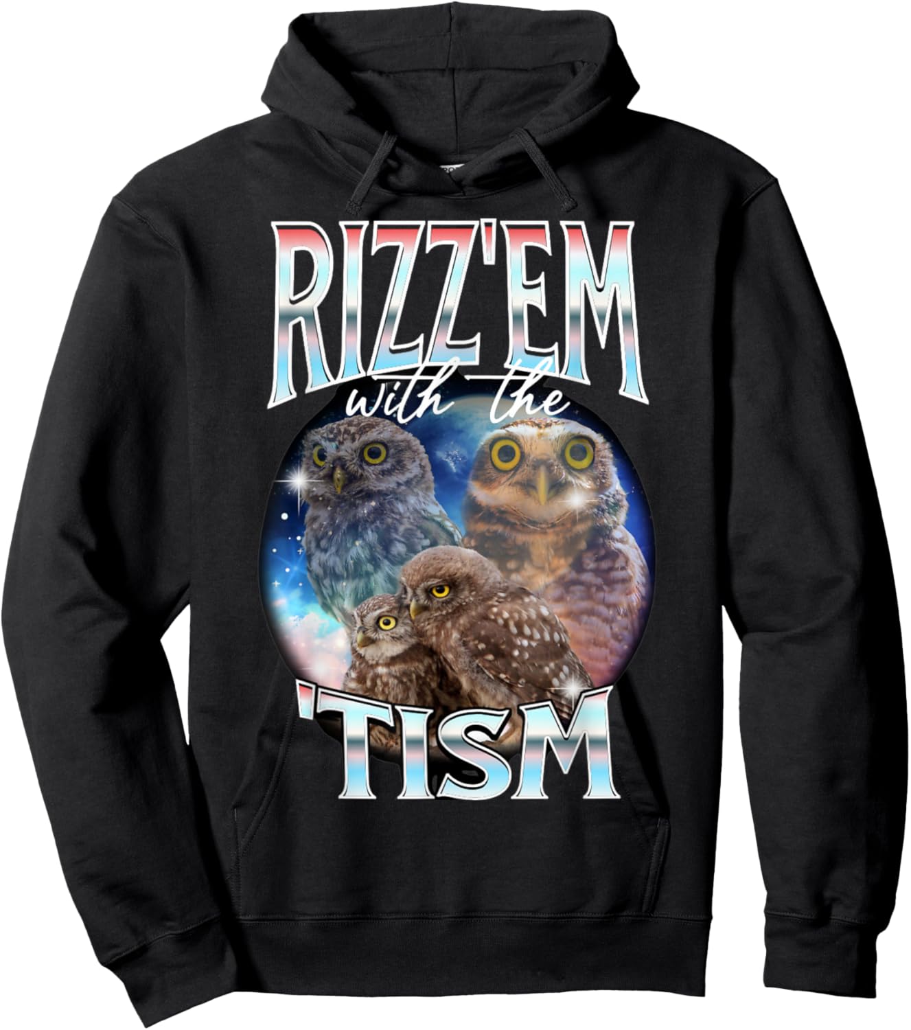 Rizz Em With The Tism Owl Autistic 90s Bootleg Rap Chihuahua Hoodie - Hoodie | Black