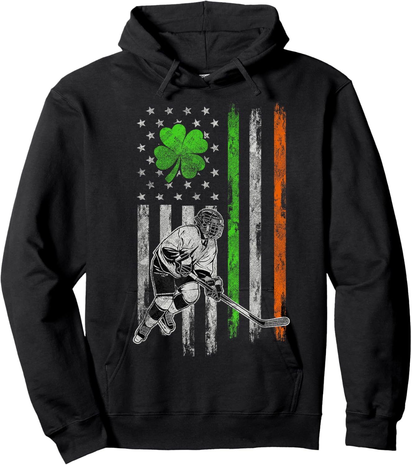 Hockey American Irish Flag St Patricks Day Shamrock Leaf Hoodie - Hoodie | Black