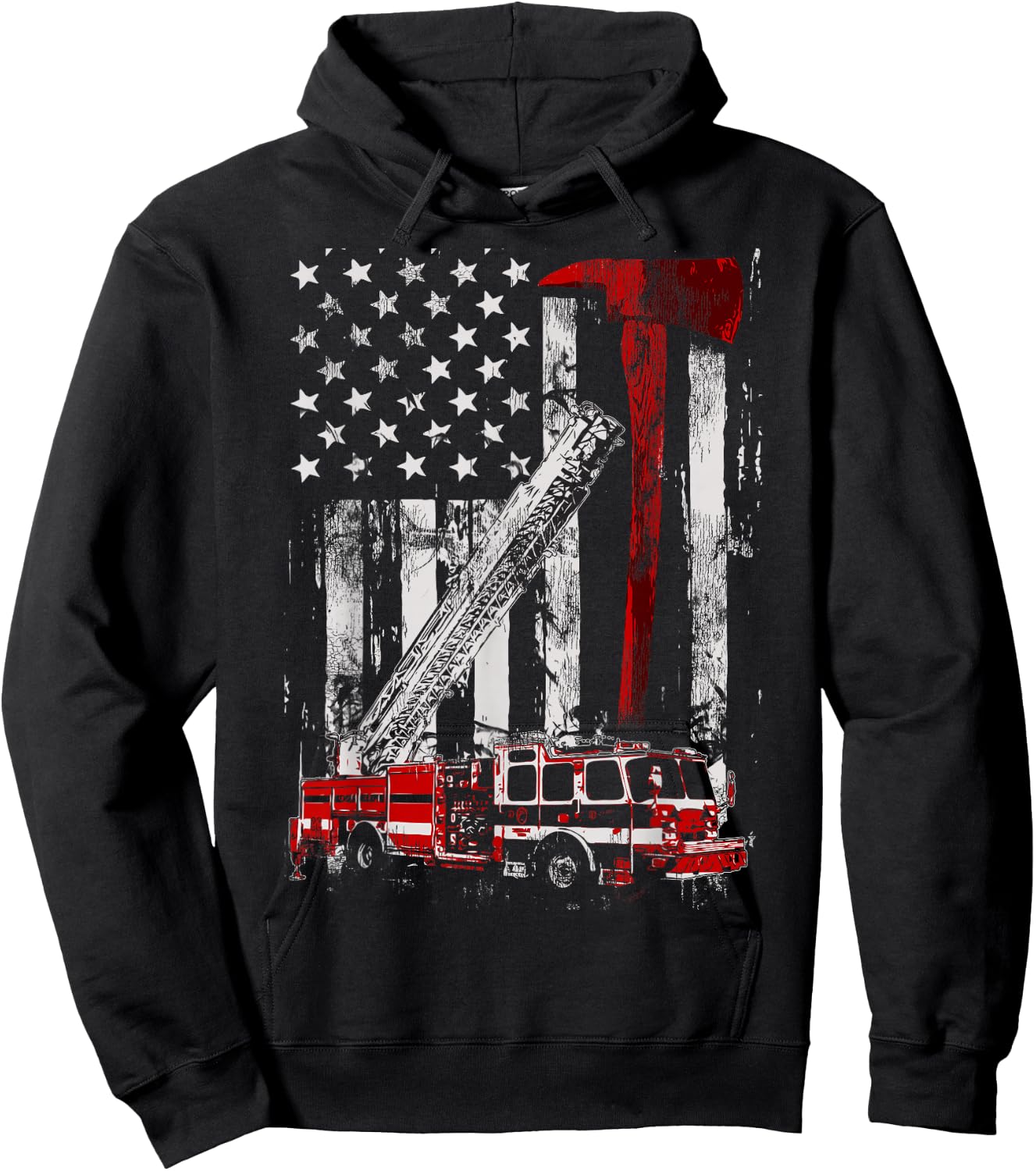 Fire Engine Truck Axe Thin Red Line Firetruck Hoodie - Hoodie | Black