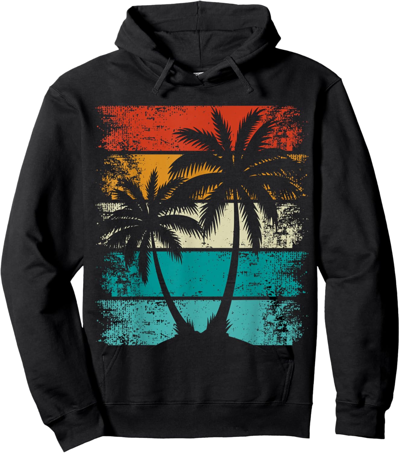 Cooler Sommerurlaub, Retro-Sonnenuntergang Palme Hoodie - Hoodie | Black