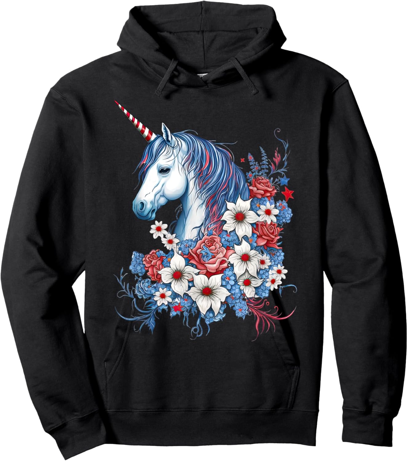 Patriotic Unicorn Red White Blue - Girls 4th of July Hoodie - Hoodie | Black