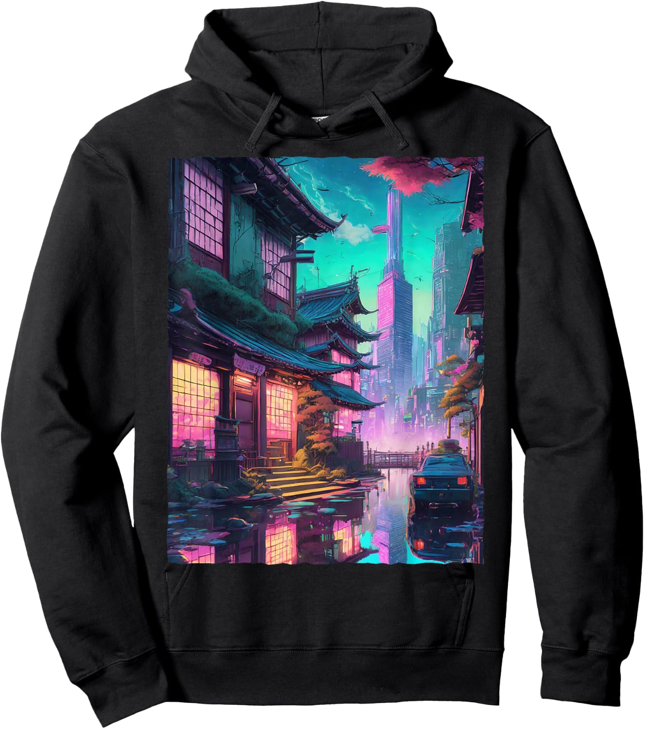 Japanese Streetwear Synthwave Vaporwave City Retro Aesthetic Hoodie - Hoodie | Black
