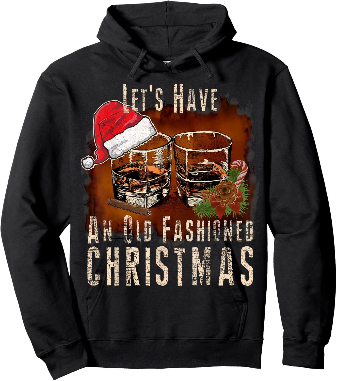 Old Fashioned Whiskey Christmas - Bourbon Cocktail Drinkers Hoodie - Hoodie | Black