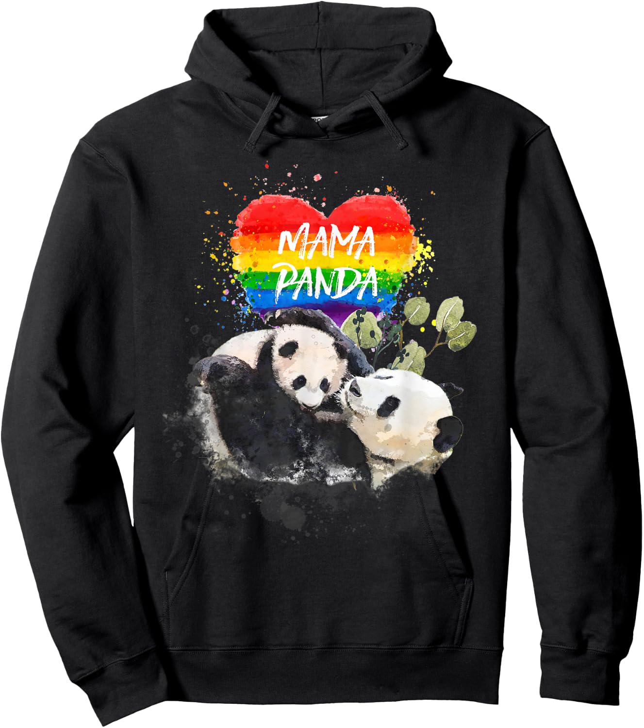 LGBT Pride Mama Panda Bear Rainbow Love Mother's Day Gift Hoodie - Hoodie | Black